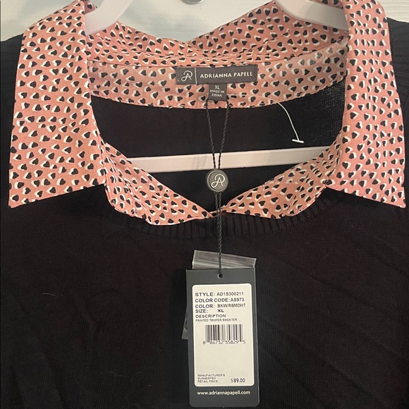 Adrianna Papell Black/Pink Printed Twofer Sweater Layered Shirt-Sz XL-new - Picture 2 of 7